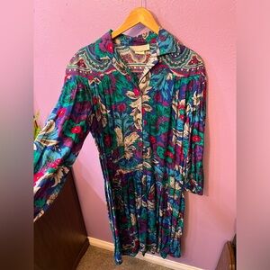 Vintage Colorful Long Sleeve Button Down Drop Waist Dress - Brand: AC Sport